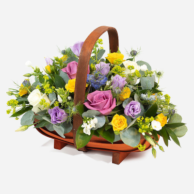 All Aboard - Behold this delightful basket carrying a torrent of summer blooms and a wash with colour.