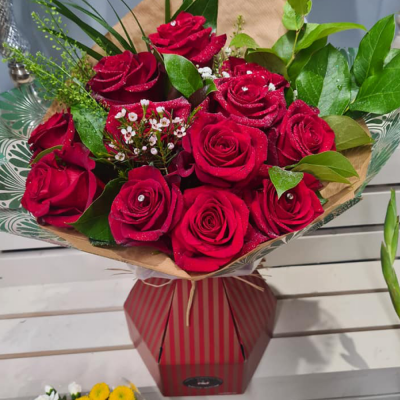 For My Sweetheart - 12 luxury red roses and fabulous foliage are all you need to make a grand romantic gesture to your sweetheart.