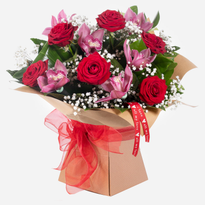 Mwah!
 - This gorgeous pairing of roses and orchids cannot fail to impress and give that special someone that loving feeling.
